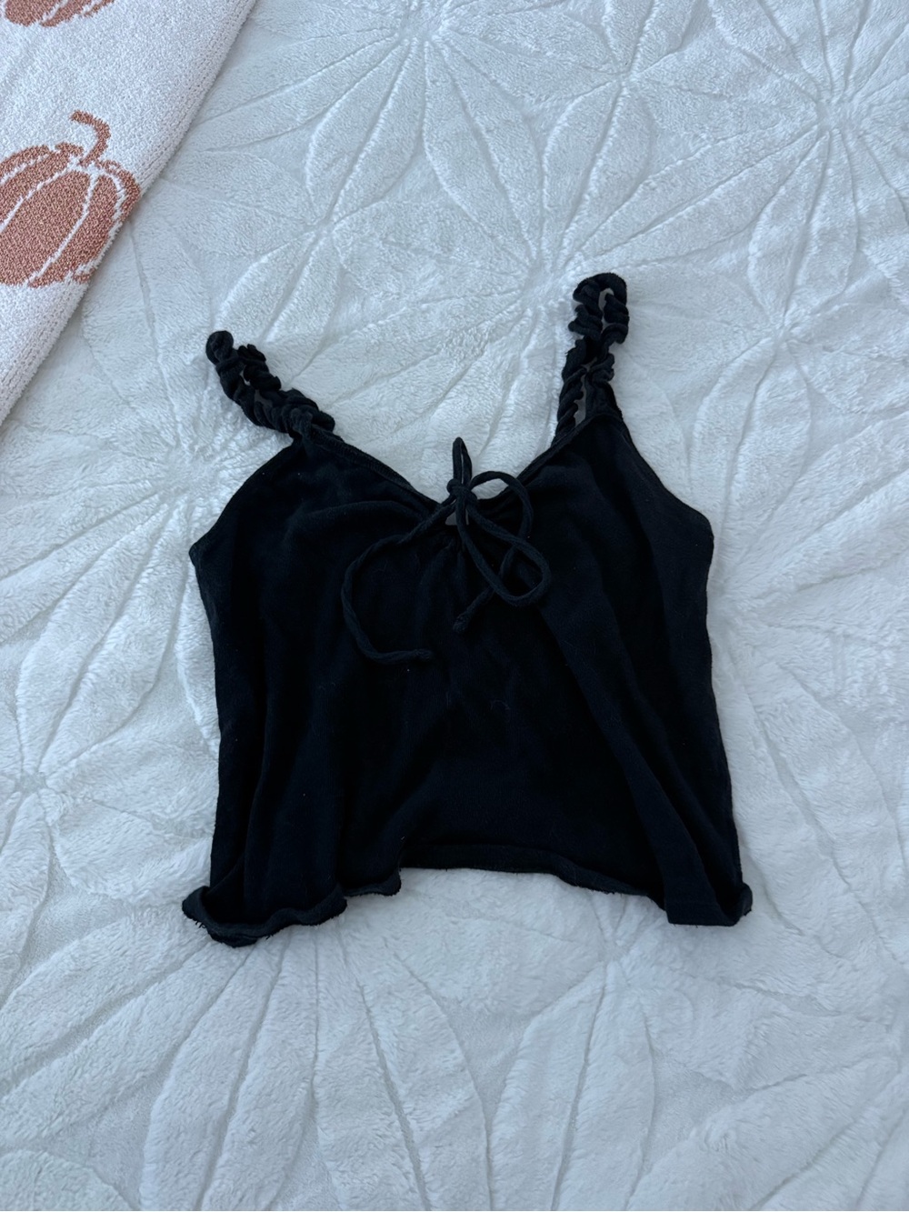 American Eagle Outfitters Black Ruffle-Strap Tie-Front Tank Top